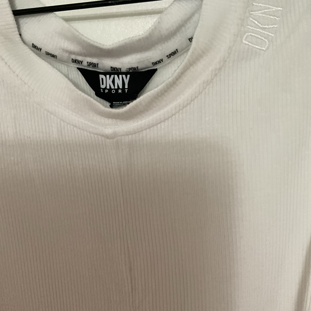 DKNY Sport White Ribbed Crewneck Top
